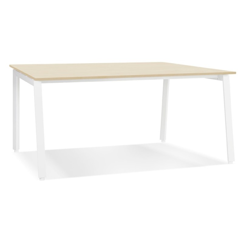 Bureau droit design AMADEUS bois finition naturelle et métal blanc - 160x80 cm