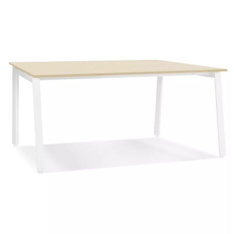 Bureau droit design AMADEUS bois finition naturelle et métal blanc - 160x80 cm