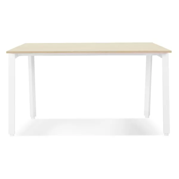 Bureau droit design AMADEUS bois finition naturelle et métal blanc - 160x80 cm