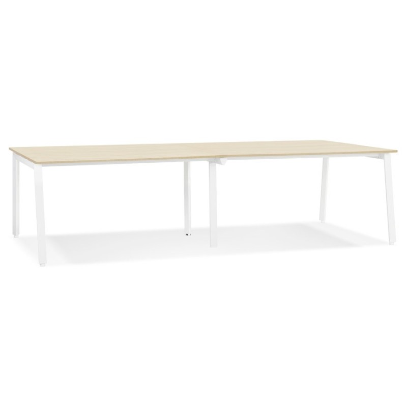 Double bureau bench-table de réunion AMADEUS bois finition naturelle et métal blanc - 280x140 cm