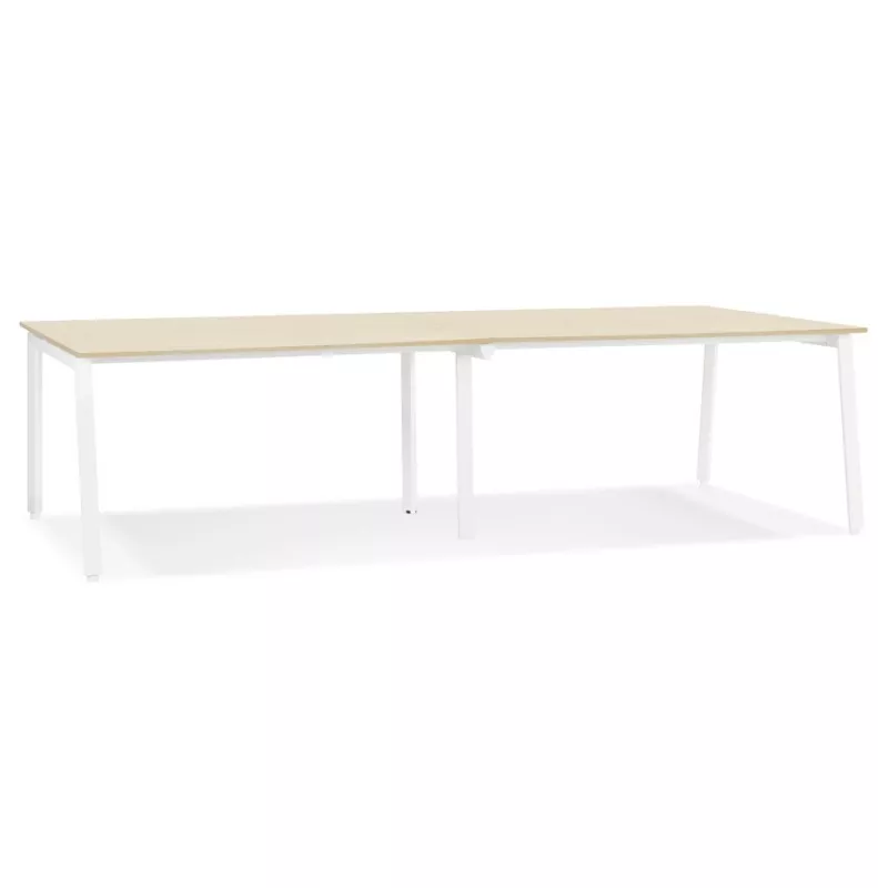 Double bureau bench-table de réunion AMADEUS bois finition naturelle et métal blanc - 280x140 cm