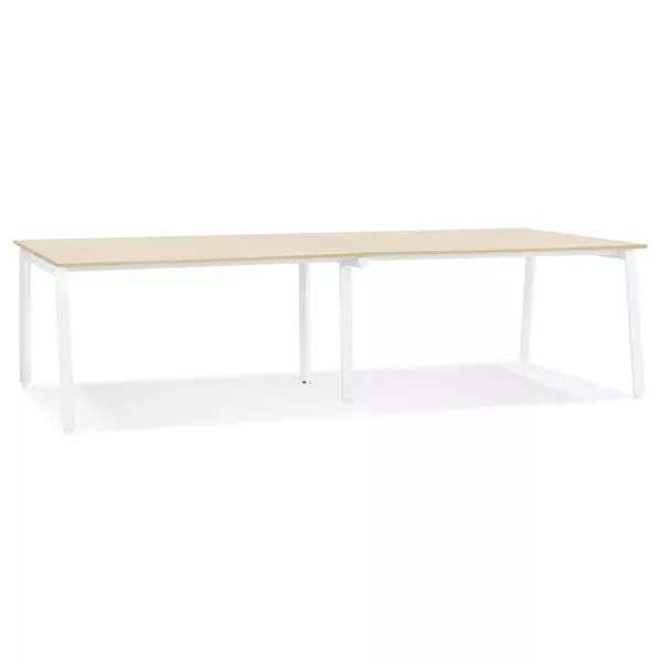 Double bureau bench-table de réunion AMADEUS bois finition naturelle et métal blanc - 280x140 cm