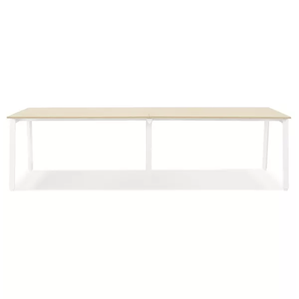 Double bureau bench-table de réunion AMADEUS bois finition naturelle et métal blanc - 280x140 cm