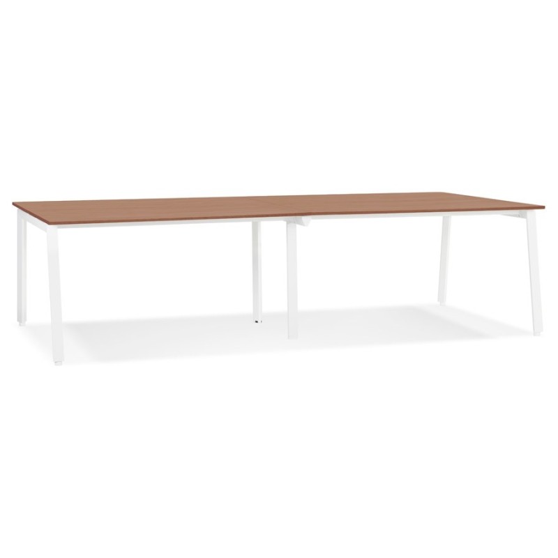 Double bureau bench-table de réunion AMADEUS bois finition Noyer et métal blanc - 280x140 cm