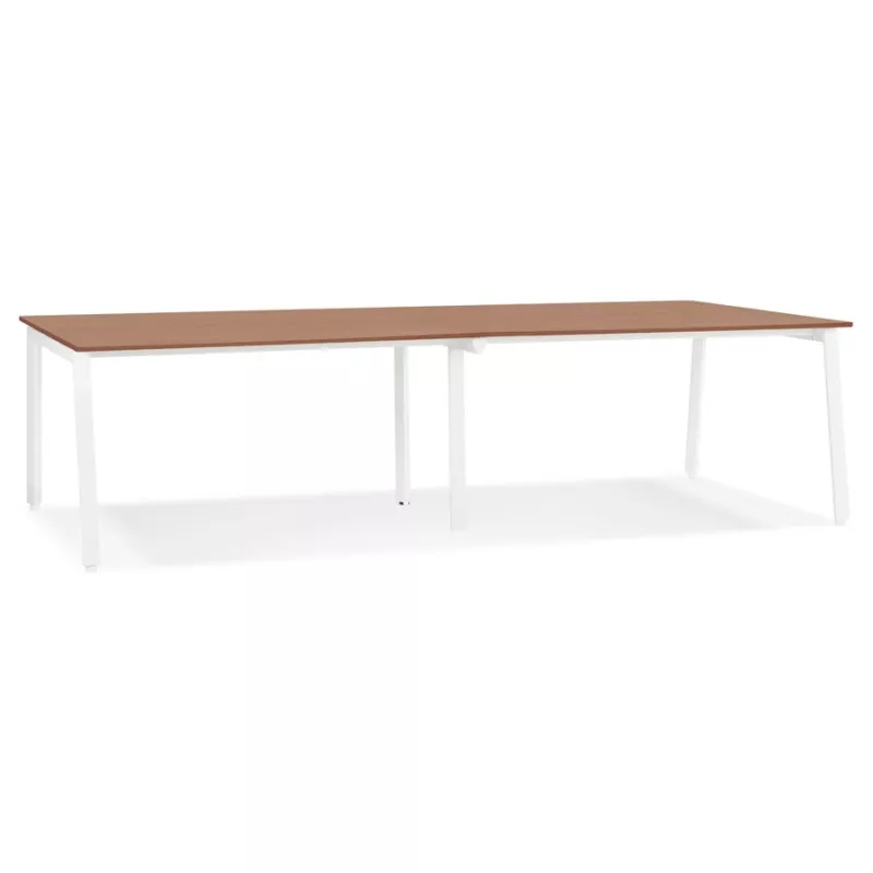 Double bureau bench-table de réunion AMADEUS bois finition Noyer et métal blanc - 280x140 cm