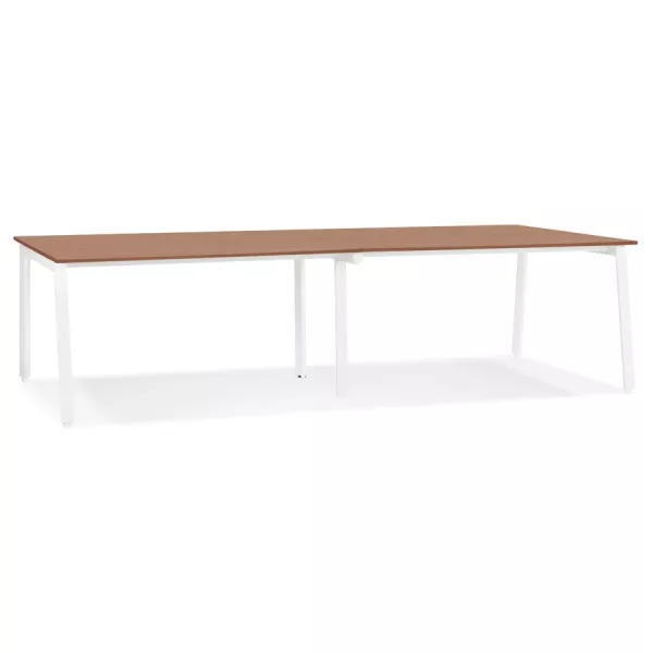 Double bureau bench-table de réunion AMADEUS bois finition Noyer et métal blanc - 280x140 cm