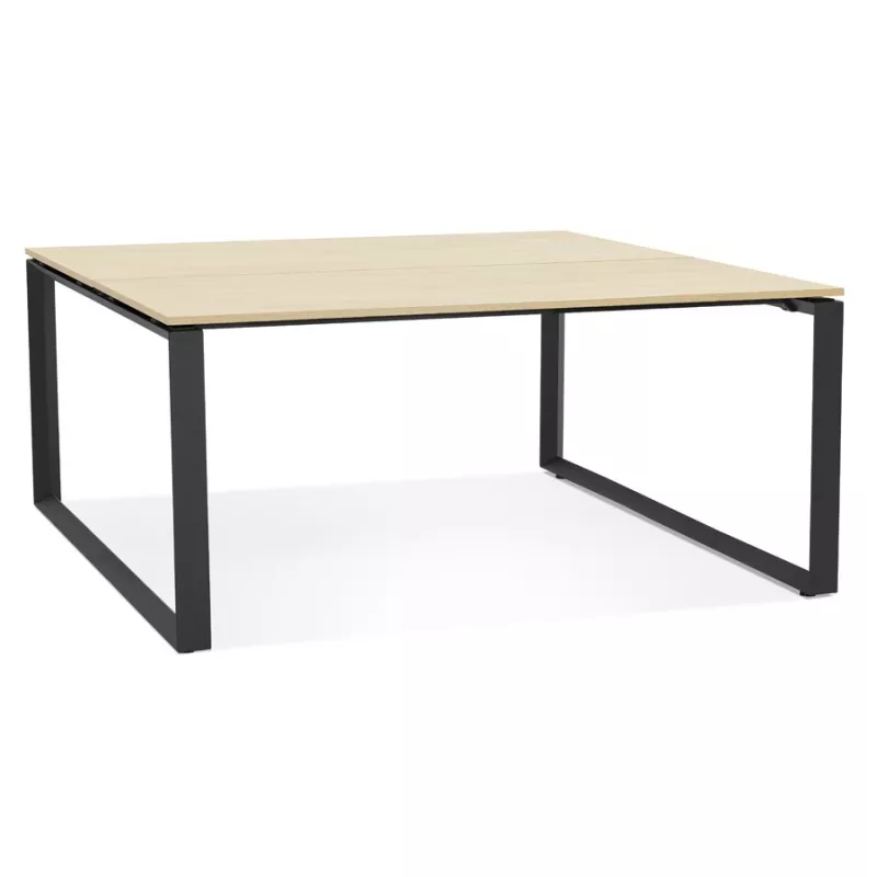 Table de réunion-bureau bench BAKUS SQUARE bois finition naturelle et métal noir - 140x140 cm