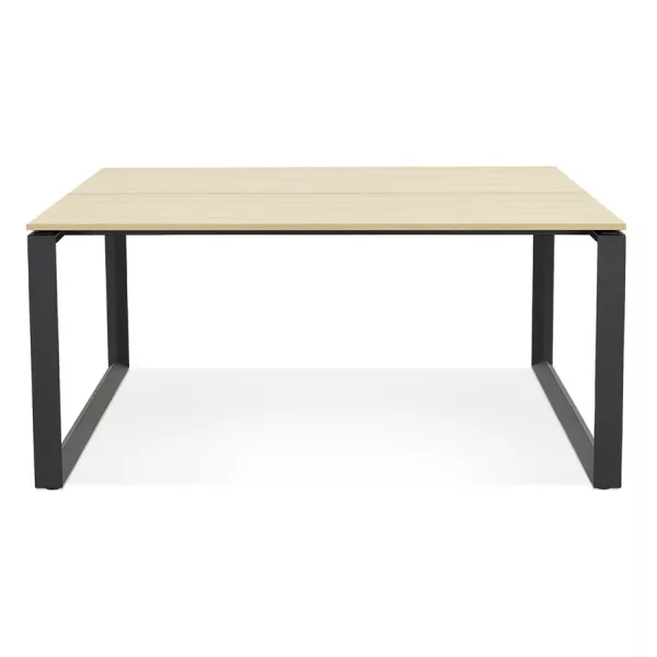 Table de réunion-bureau bench BAKUS SQUARE bois finition naturelle et métal noir - 140x140 cm