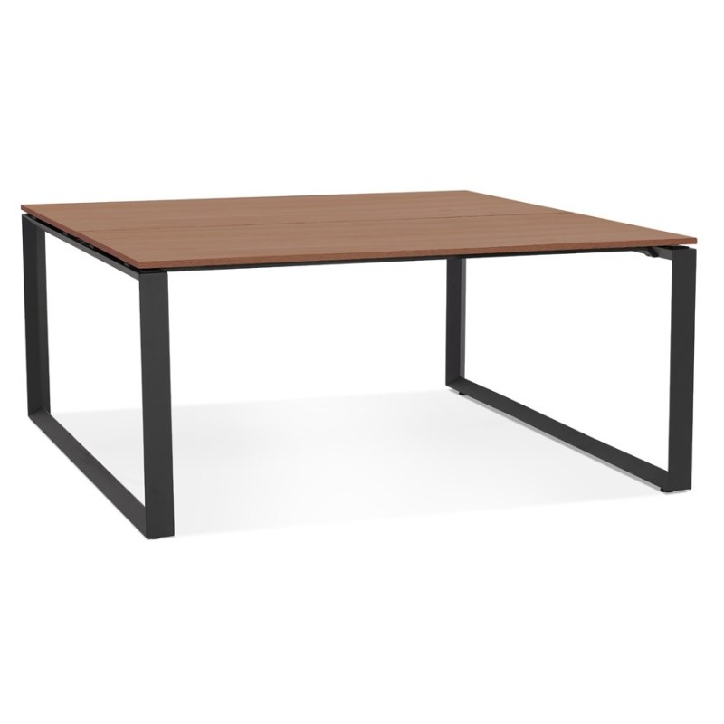 Table de réunion-bureau bench BAKUS SQUARE bois finition Noyer et métal noir - 140x140 cm