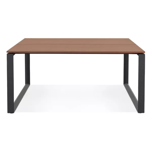 Table de réunion-bureau bench BAKUS SQUARE bois finition Noyer et métal noir - 140x140 cm