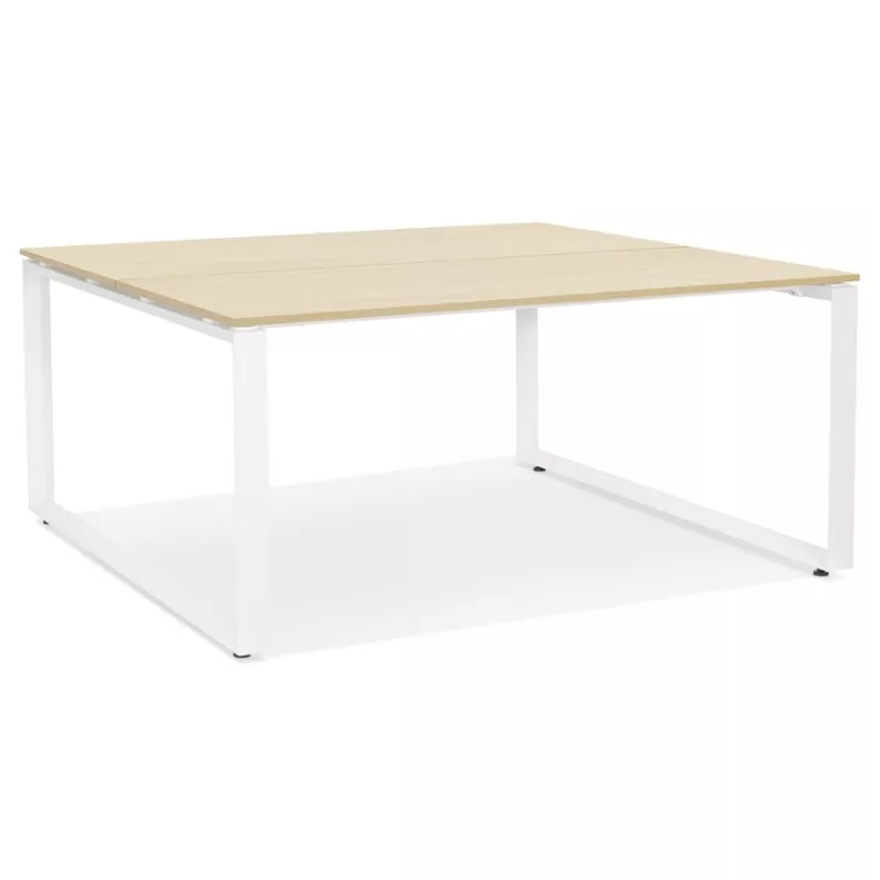 Table de réunion-bureau bench BAKUS SQUARE bois finition naturelle et métal blanc - 140x140 cm