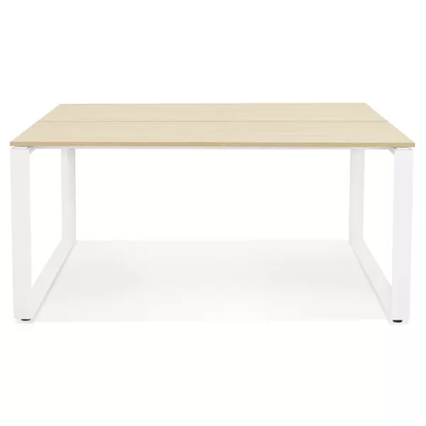 Table de réunion-bureau bench BAKUS SQUARE bois finition naturelle et métal blanc - 140x140 cm