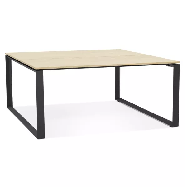 Table de réunion-bureau bench BAKUS SQUARE bois finition naturelle et métal noir - 160x160 cm