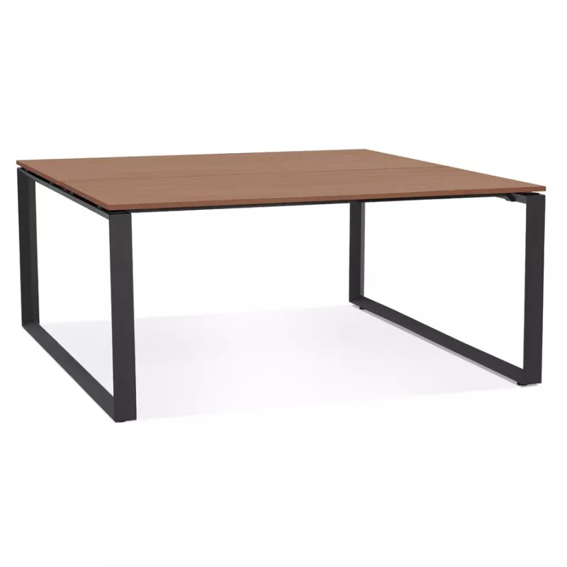 Table de réunion-bureau bench BAKUS SQUARE bois finition Noyer et métal noir - 160x160 cm