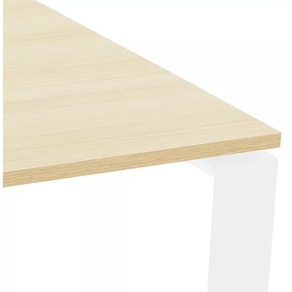 Table de réunion-bureau bench BAKUS SQUARE bois finition naturelle et métal blanc - 160x160 cm