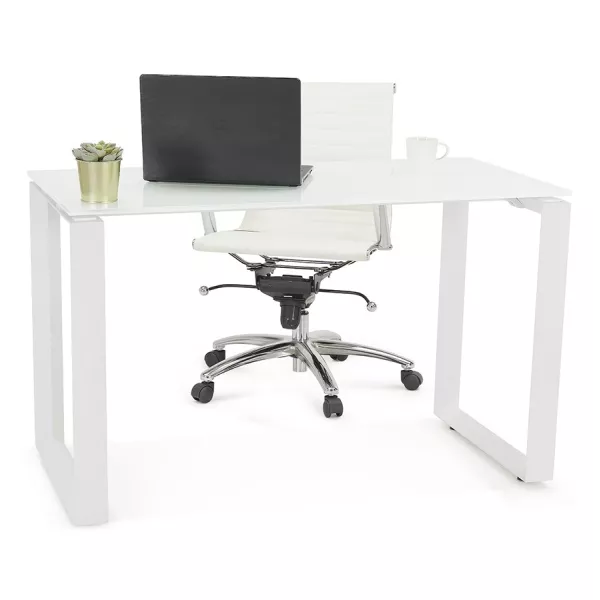 Table de réunion-bureau bench BAKUS SQUARE bois finition naturelle et métal blanc - 160x160 cm