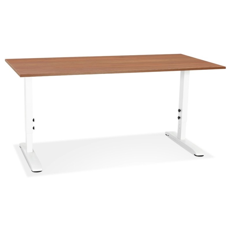 Bureau réglable en hauteur OSMOSE bois Noyer et métal blanc - 160x80 cm