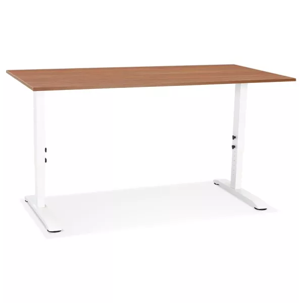 Bureau réglable en hauteur OSMOSE bois Noyer et métal blanc - 160x80 cm