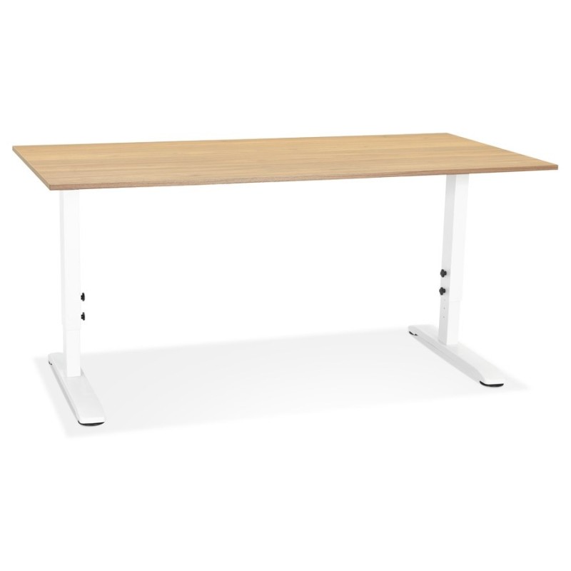 Bureau réglable en hauteur OSMOSE bois finition naturelle et métal blanc - 160x80 cm