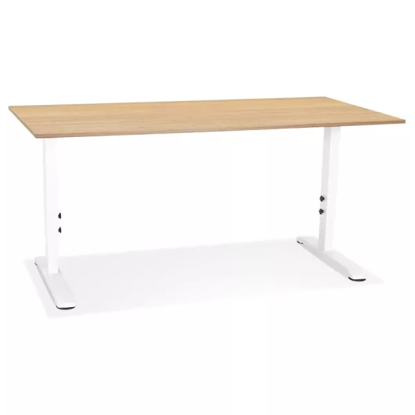 Bureau réglable en hauteur OSMOSE bois finition naturelle et métal blanc - 160x80 cm