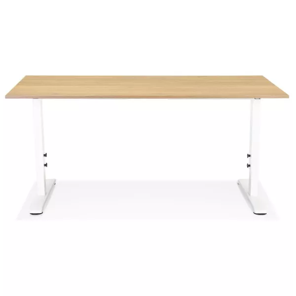 Bureau réglable en hauteur OSMOSE bois finition naturelle et métal blanc - 160x80 cm