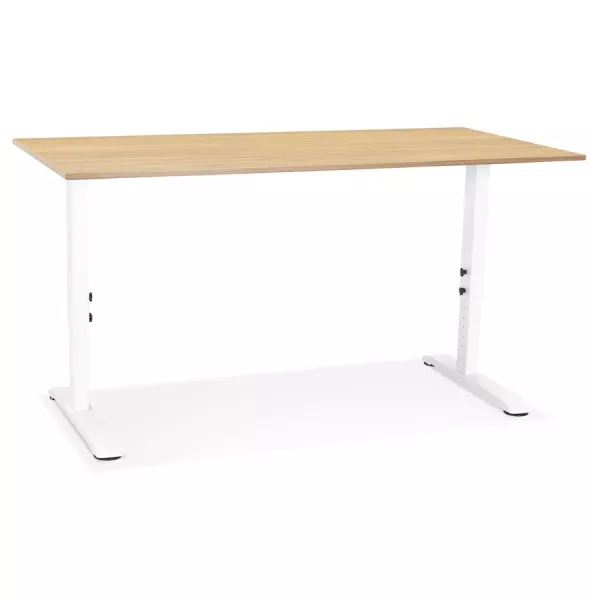 Bureau réglable en hauteur OSMOSE bois finition naturelle et métal blanc - 160x80 cm