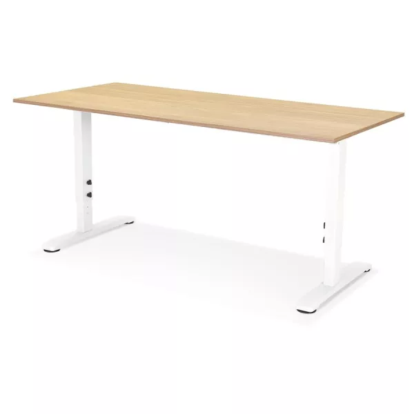 Bureau réglable en hauteur OSMOSE bois finition naturelle et métal blanc - 160x80 cm