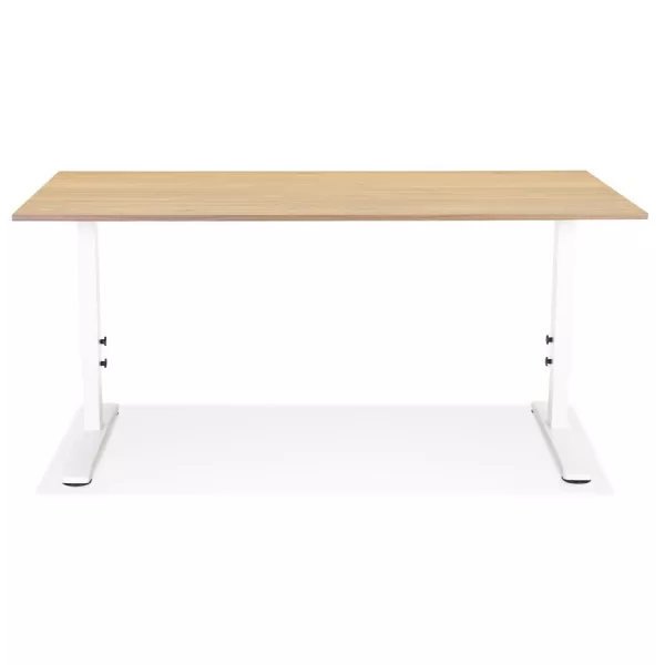 Bureau réglable en hauteur OSMOSE bois finition naturelle et métal blanc - 160x80 cm