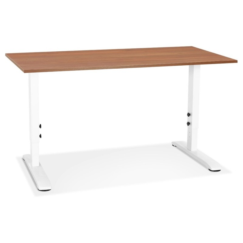 Bureau réglable en hauteur OSMOSE bois Noyer et métal blanc - 140x70 cm