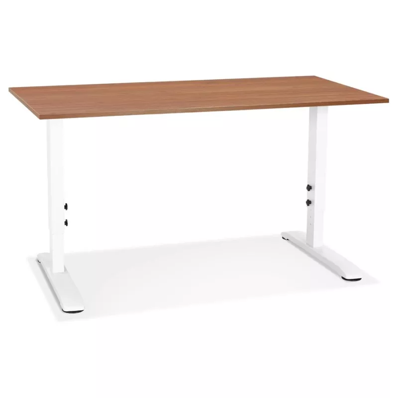 Bureau réglable en hauteur OSMOSE bois Noyer et métal blanc - 140x70 cm