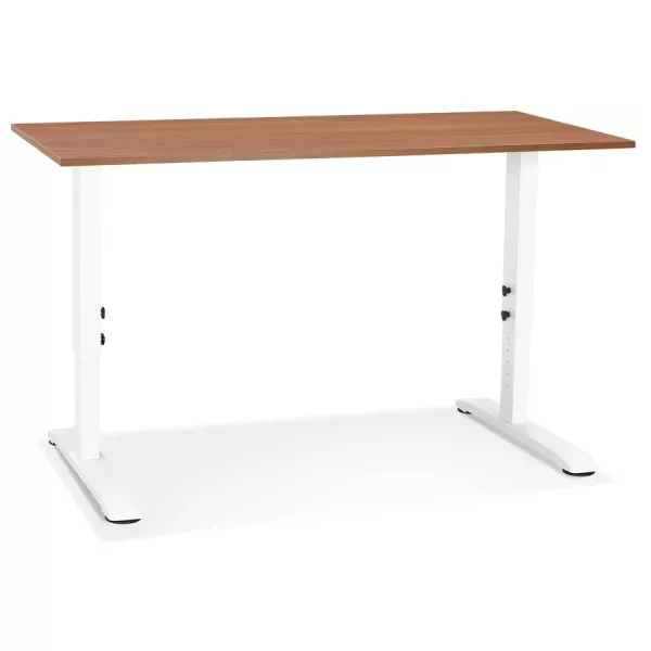 Bureau réglable en hauteur OSMOSE bois Noyer et métal blanc - 140x70 cm