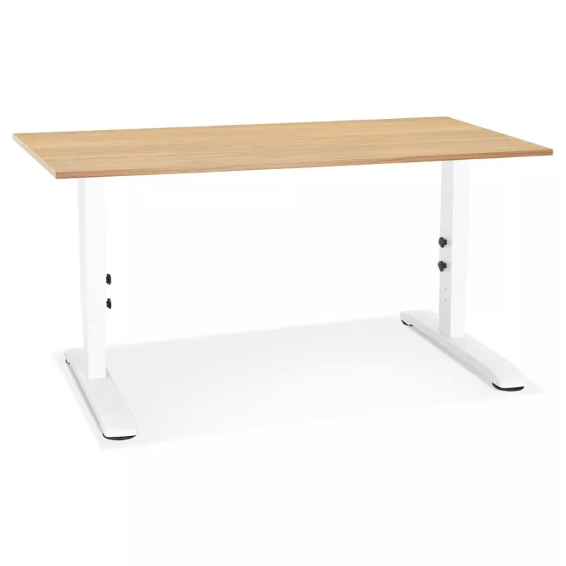 Bureau réglable en hauteur OSMOSE bois finition naturelle et métal blanc - 140x70 cm