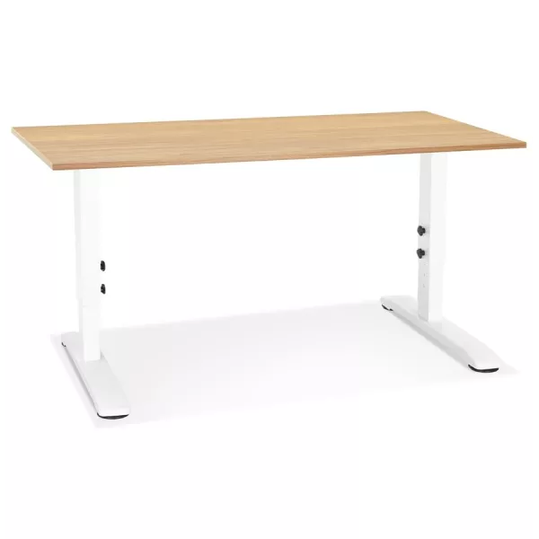 Bureau réglable en hauteur OSMOSE bois finition naturelle et métal blanc - 140x70 cm