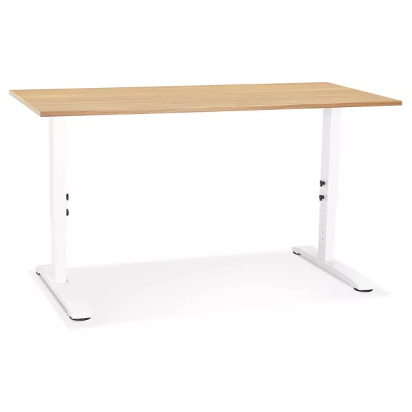 Bureau réglable en hauteur OSMOSE bois finition naturelle et métal blanc - 140x70 cm