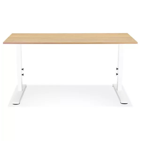 Bureau réglable en hauteur OSMOSE bois finition naturelle et métal blanc - 140x70 cm