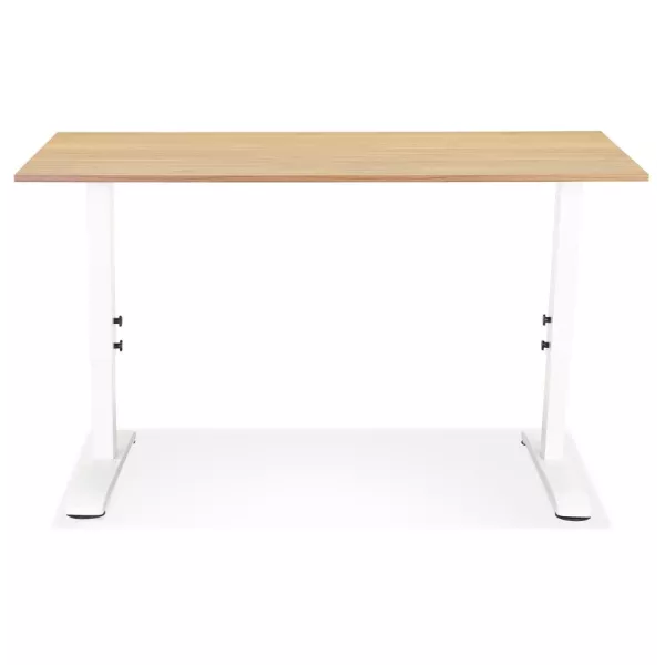 Bureau réglable en hauteur OSMOSE bois finition naturelle et métal blanc - 140x70 cm