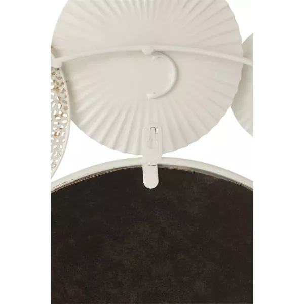 Miroir rond en métal bordé de rosaces ADRIANA (67,5x67,5 cm) (Blanc - Or)