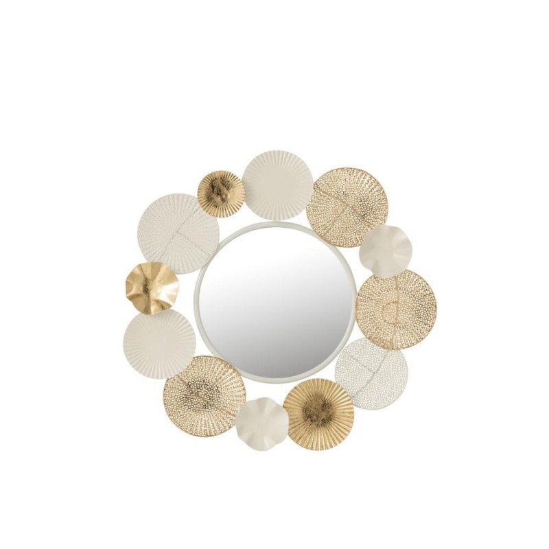 Miroir rond en métal bordé de rosaces ADRIANA (67,5x67,5 cm) (Blanc - Or)