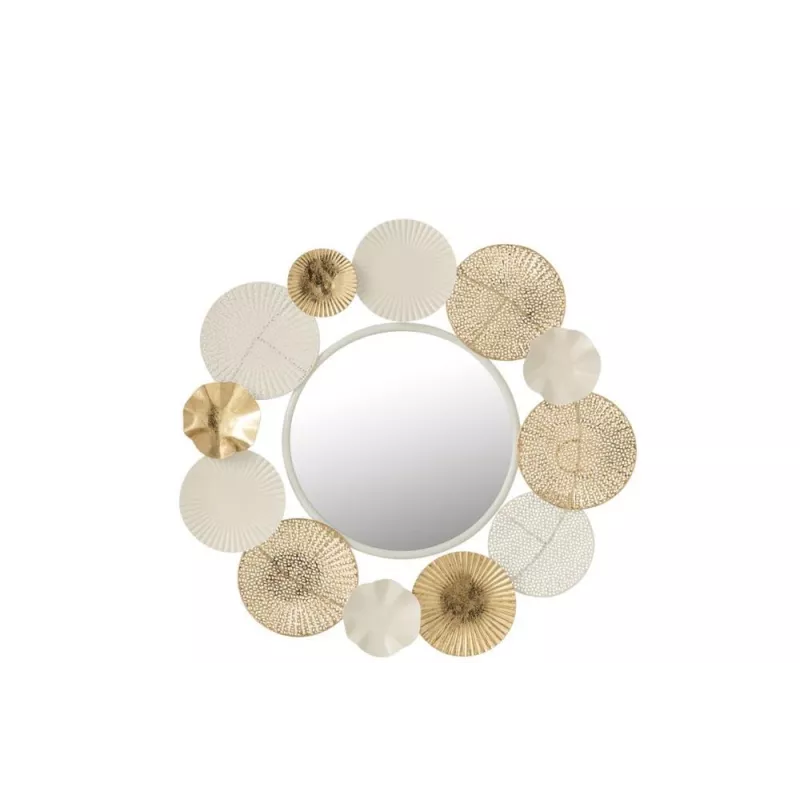 Miroir rond en métal bordé de rosaces ADRIANA (67,5x67,5 cm) (Blanc - Or)