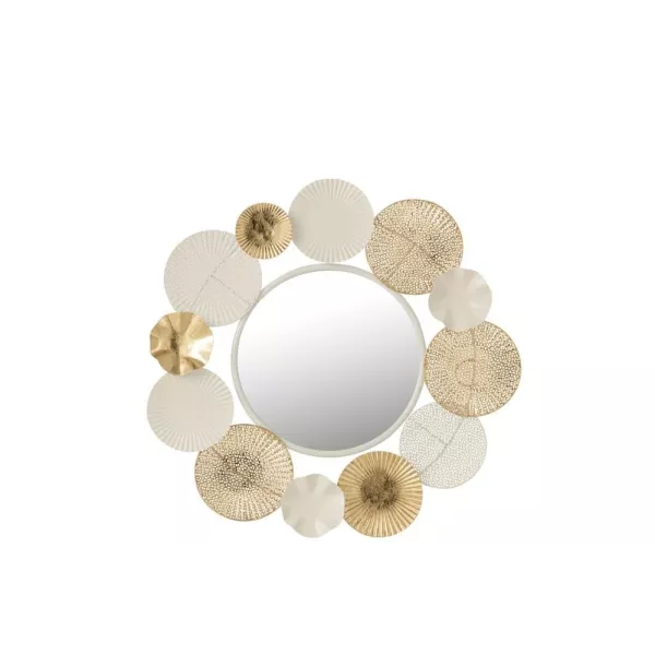 Miroir rond en métal bordé de rosaces ADRIANA (67,5x67,5 cm) (Blanc - Or)