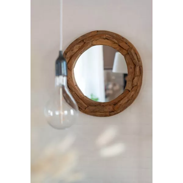 Miroir rond en bois de teck TOMMY (60x60 cm) (Naturel)