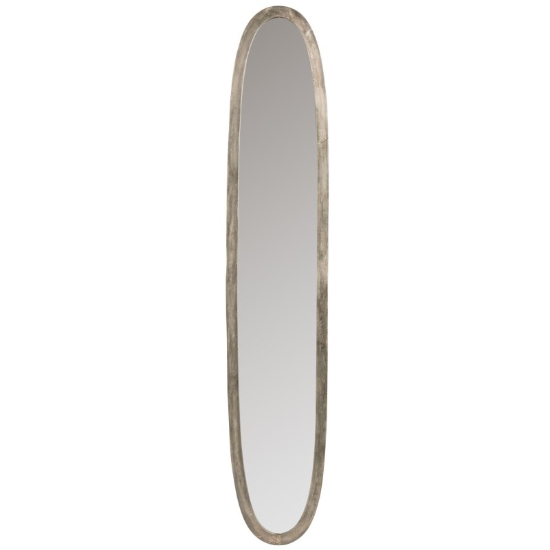 Miroir ovale en métal patiné style antique SINAI (179,5x33,5 cm) (Gris/Greige)