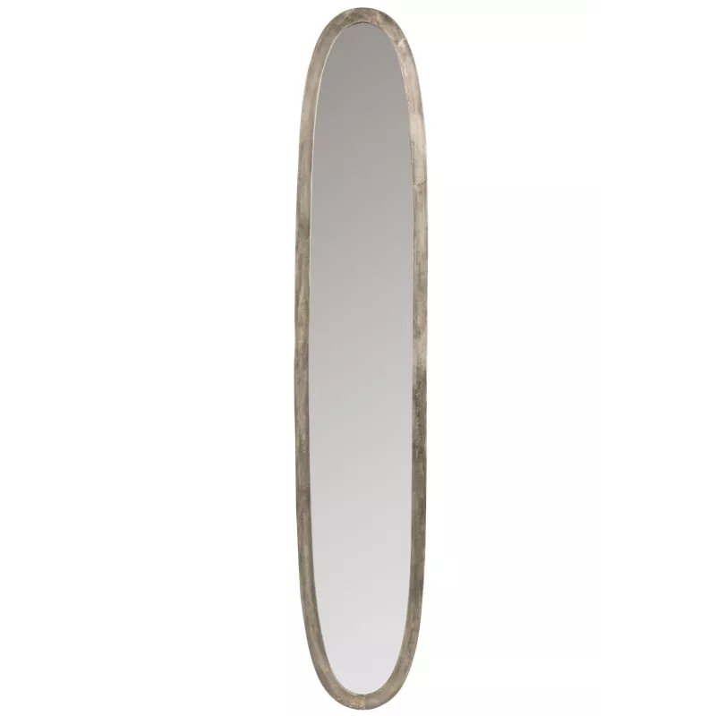 Miroir ovale en métal patiné style antique SINAI (179,5x33,5 cm) (Gris/Greige)