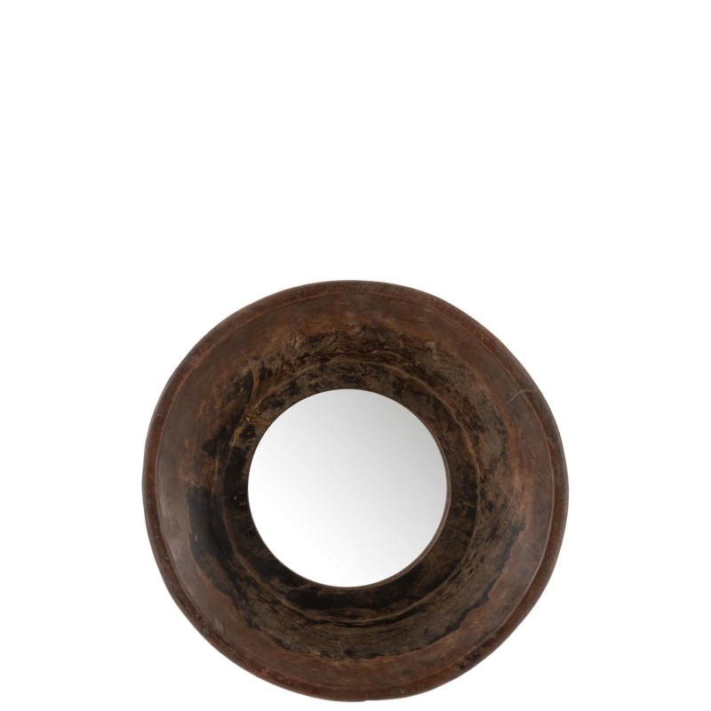 Miroir rond en bois recyclé JUDI (35x35 cm) (Marron)