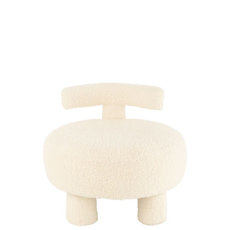 Pouf rond avec dossier en tissu bouclé BARMINE (Blanc cassé)