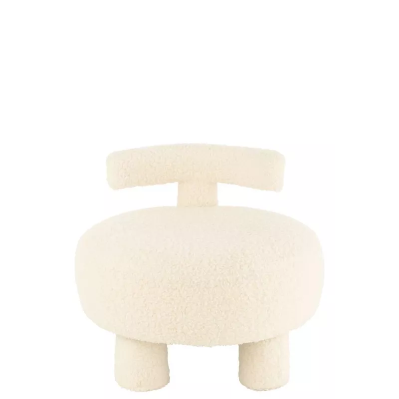 Pouf rond avec dossier en tissu bouclé BARMINE (Blanc cassé)