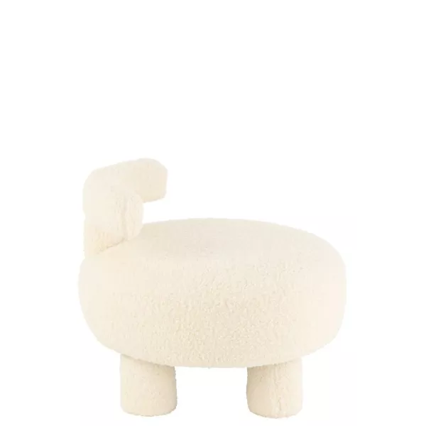 Pouf rond avec dossier en tissu bouclé BARMINE (Blanc cassé)