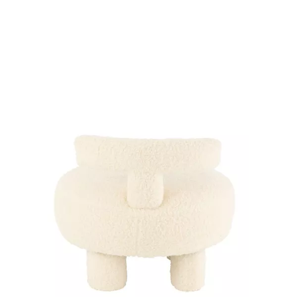 Pouf rond avec dossier en tissu bouclé BARMINE (Blanc cassé)