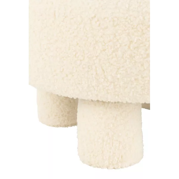 Pouf rond avec dossier en tissu bouclé BARMINE (Blanc cassé)