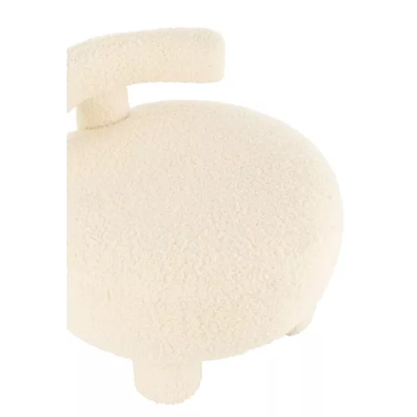 Pouf rond avec dossier en tissu bouclé BARMINE (Blanc cassé)